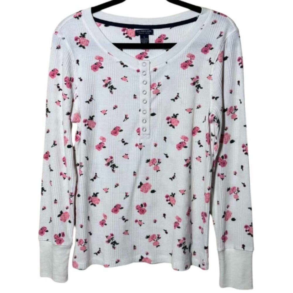 US POLO ASSN WOMENS HENLEY SNAP FRONT ROSE SWEAT SHIRT SZ L